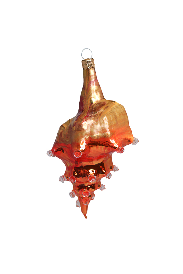 Новогоднее украшение в виде раковины морского моллюска золотисто-красного цвета