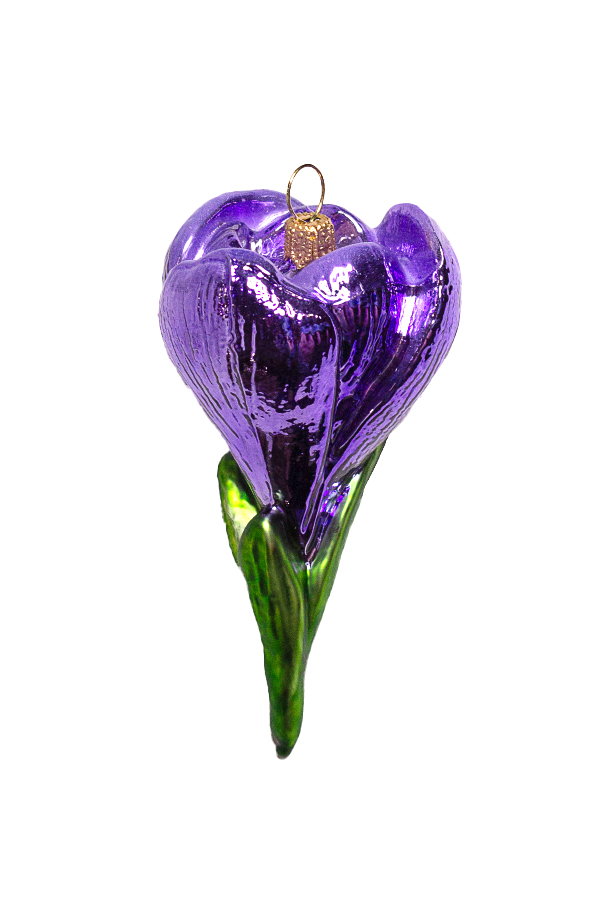 Новогодняя игрушка в форме фиолетового крокуса.
